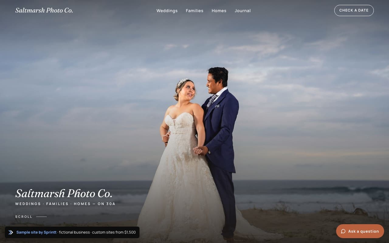 Sample photographer website for a 30A, Santa Rosa Beach, FL business, built by Sprintt